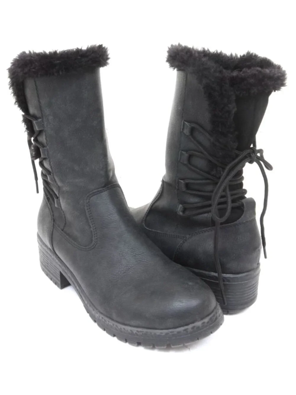 Andiamo Anadine Women's 8 Back Corset Lace Faux Fur Mid-Calf Winter Boots Furry